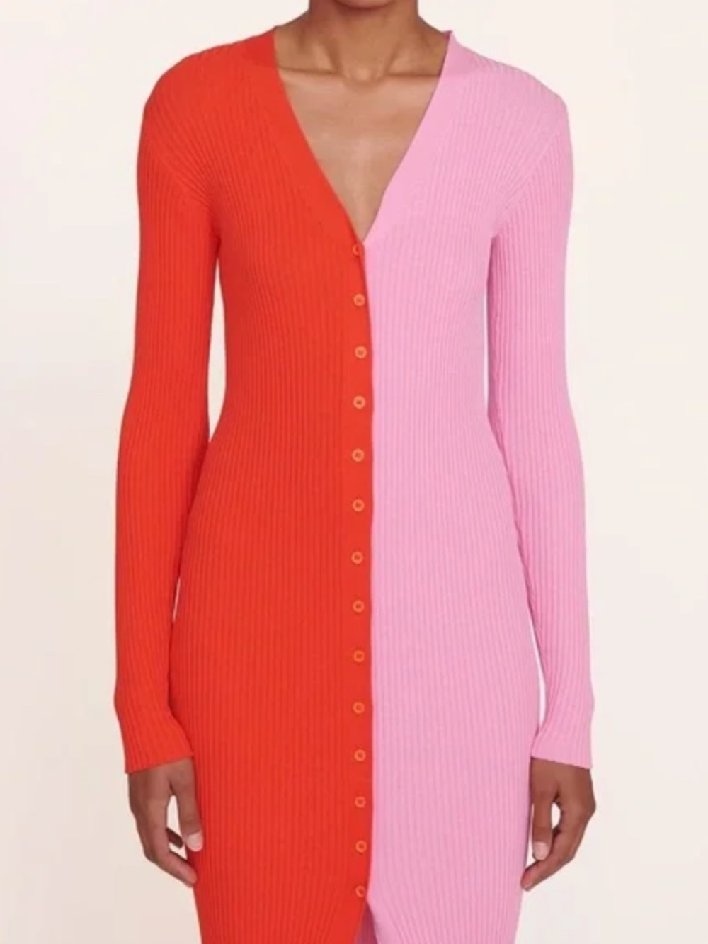 NWT STAUD Colorblock Red Pink Long Sleeve Sweater Dress - Picture 2 of 7